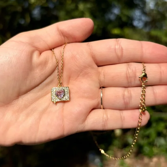 18K Gold Plated Like Heart Bubble Diamond Charm Necklace - Picture 5 of 9